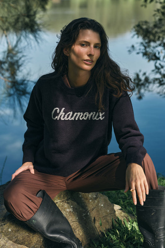 Image of a model wearing Outerwear. Product name - Rubyyaya Chamonix Sweater Navy in Navy colour by brand - Rubyyaya