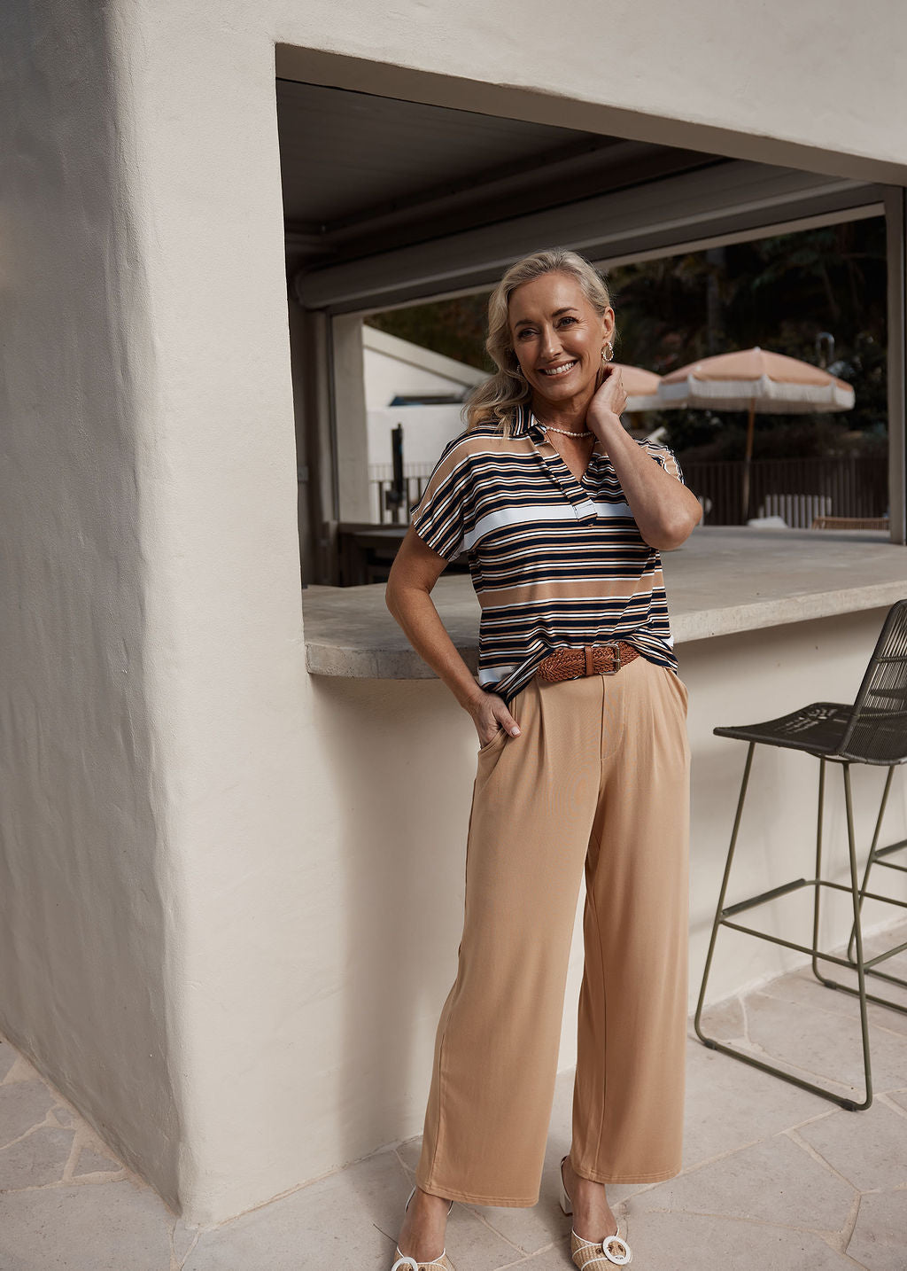 Lou Lou Rush Bamboo Short Sleeve Collared Polo Top (Stripe)