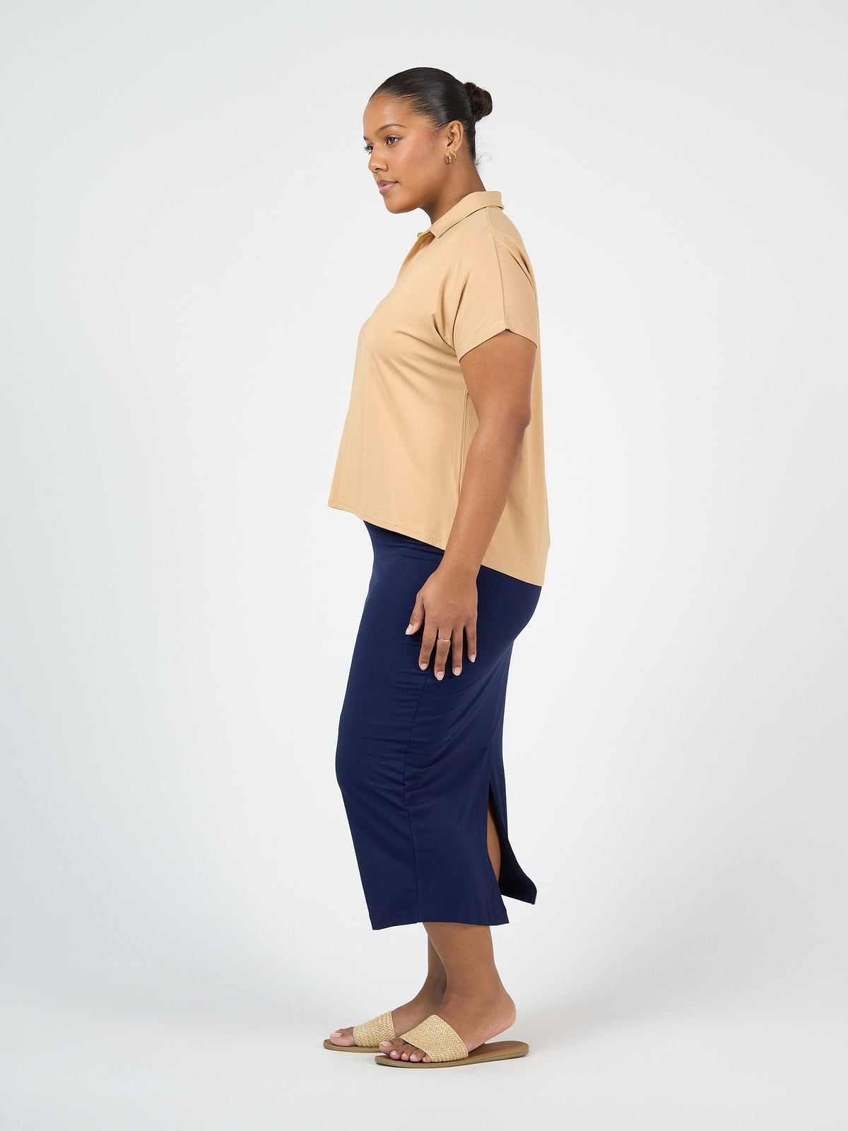 Lou Lou Rush Bamboo Short Sleeve Collared Polo Top (Tan)