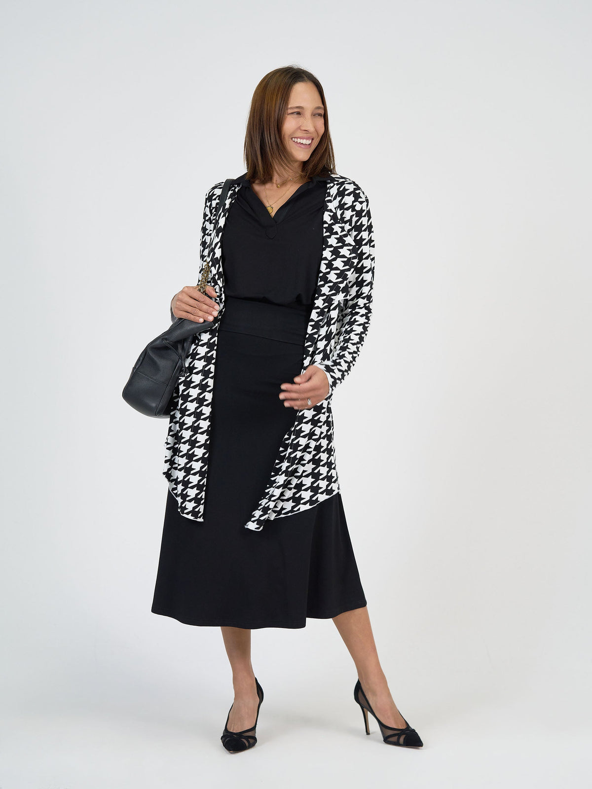 Image of Coats & Jackets. Product name - Avril Bamboo Trench Coat Houndstooth in Houndstoth colour by brand - Lou Lou