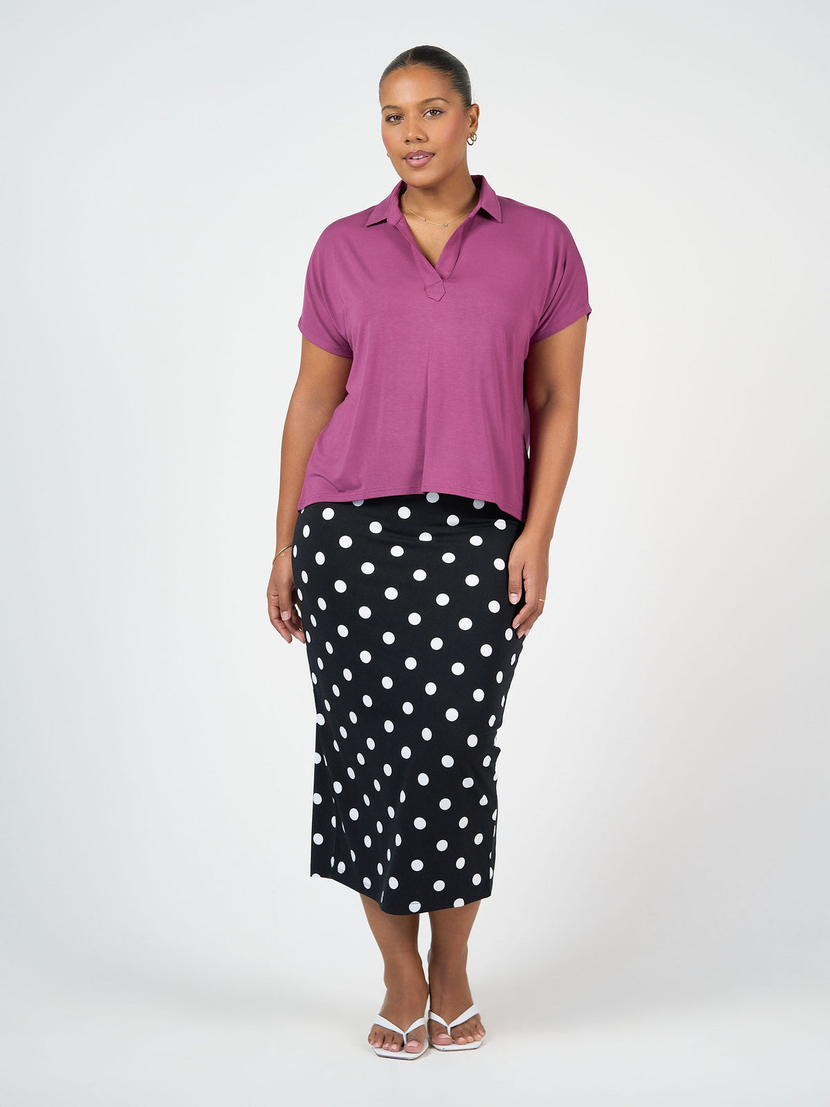 Lou Lou Rush Bamboo Short Sleeve Collared Polo Top (Plum)