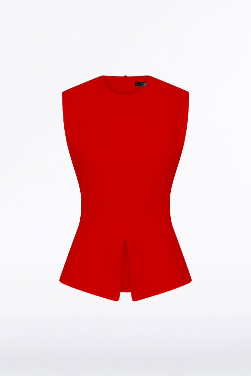 Carla Zampatti Crepe Peplum Top (Red)