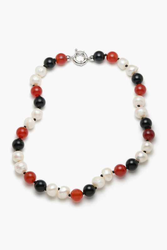 Image of Necklaces. Product name - Astrid Necklace Red, Pearl & Black in Black colour by brand - Reliquia Jewellery