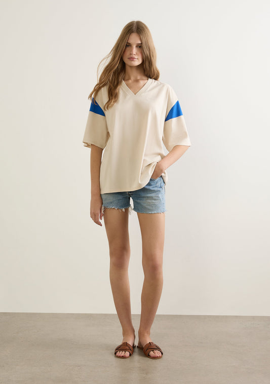 Image of a model wearing Tops. Productname: Auguste The Label Oscar Tee in White colour by brand - Auguste The Label