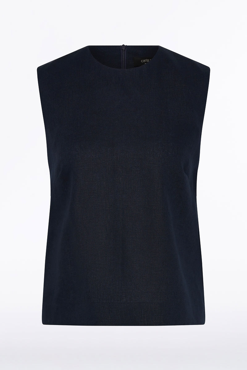 Carla Zampatti Linen Tank Top (Navy)