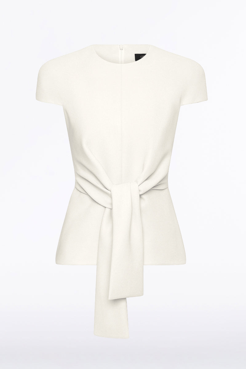 Carla Zampatti Crepe Cap Sleeve Tie Top (Ivory)