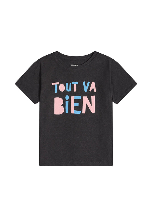 Image of a model wearing Tops. Productname: LITTLE AUGUSTE Little Auguste - Everything's Good Classic Tee in Black colour by brand - LITTLE AUGUSTE