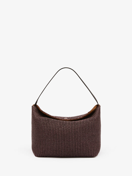 Image of Bags. Product name - Turnlock Raffia Shoulder Bag in Chocolate colour by brand - CHRISTOPHER ESBER