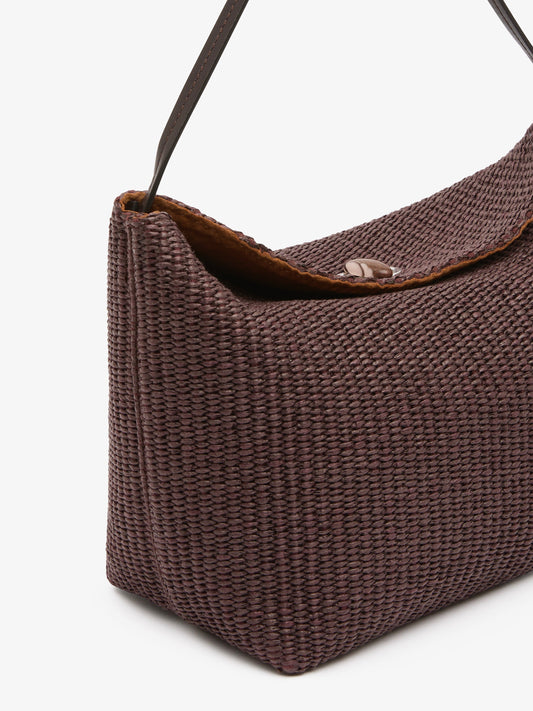 CHRISTOPHER ESBER Turnlock Raffia Shoulder Bag (Chocolate)