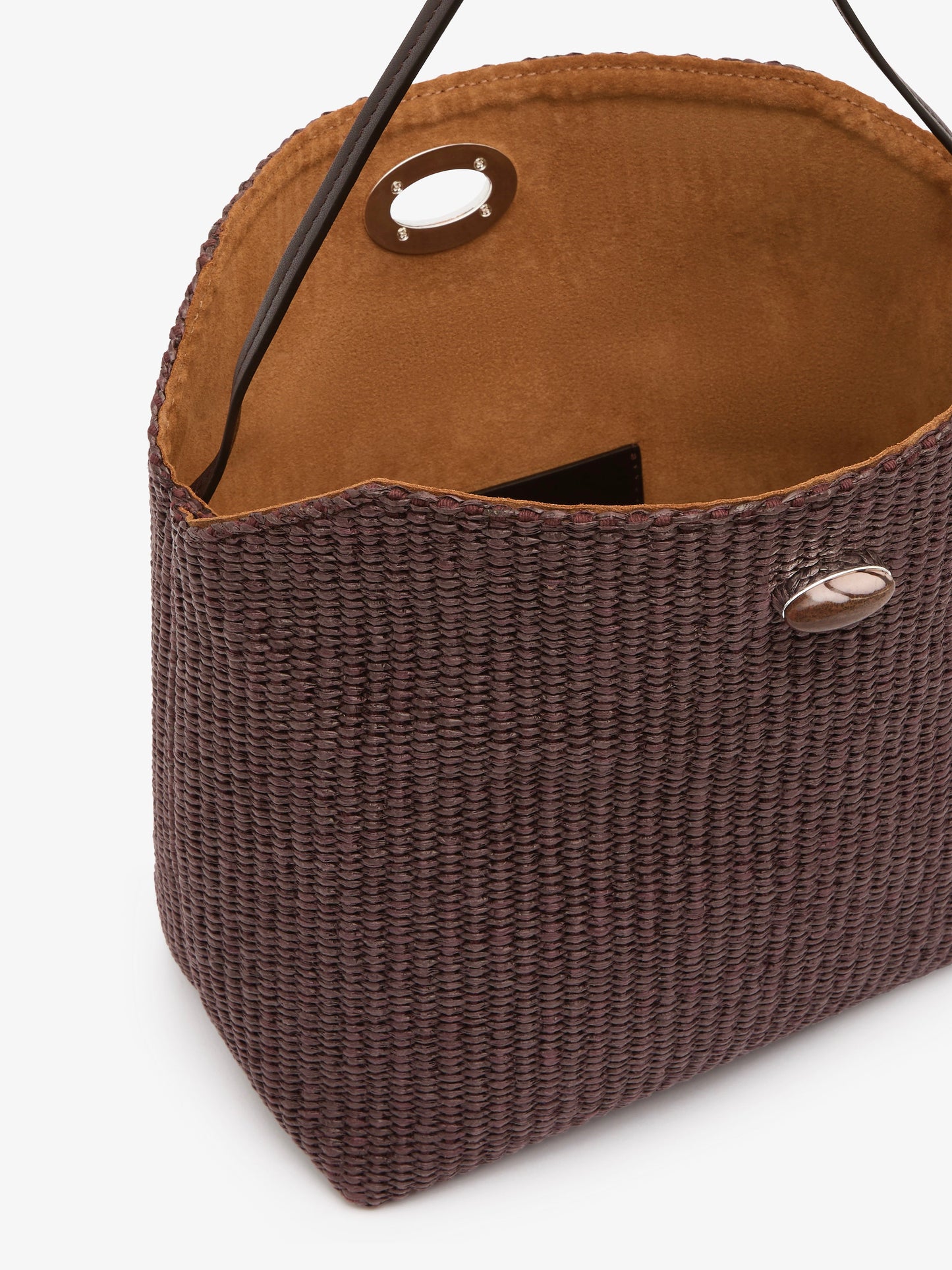 CHRISTOPHER ESBER Turnlock Raffia Shoulder Bag (Chocolate)