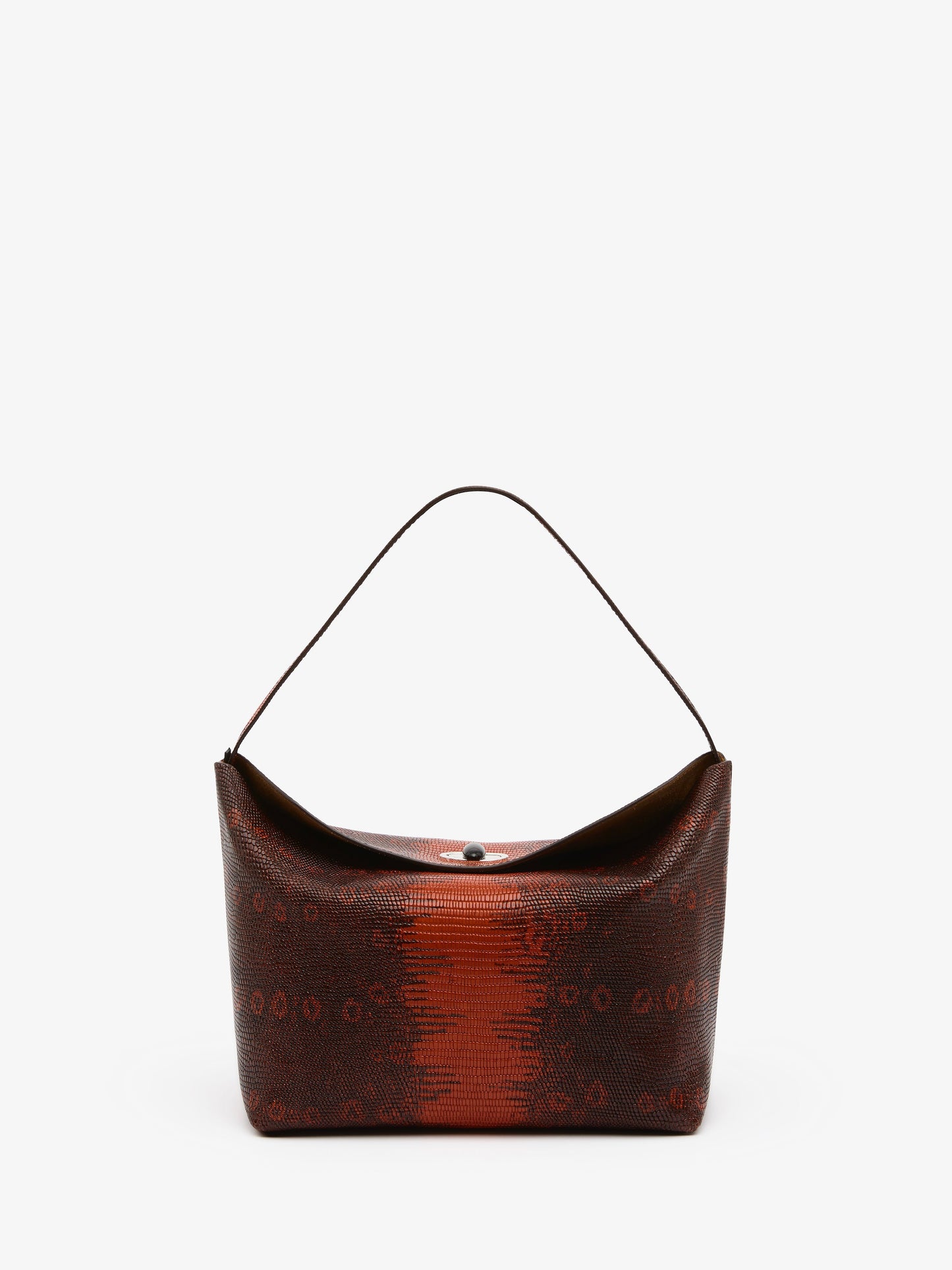 Image of Bags. Product name - Turnlock Lizard Shoulder Bag in Brown colour by brand - CHRISTOPHER ESBER