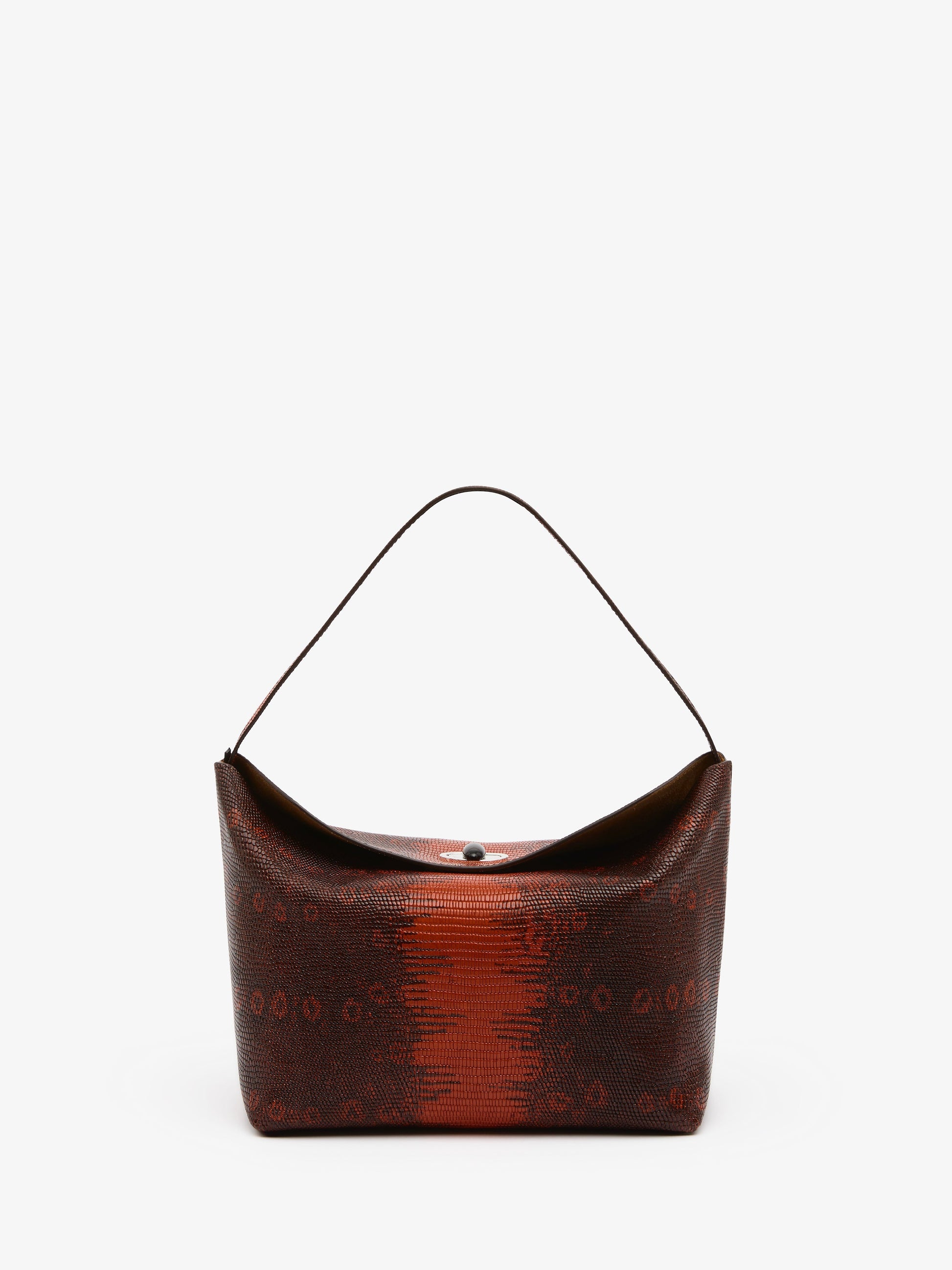 Image of Bags. Product name - Turnlock Lizard Shoulder Bag in Brown colour by brand - CHRISTOPHER ESBER