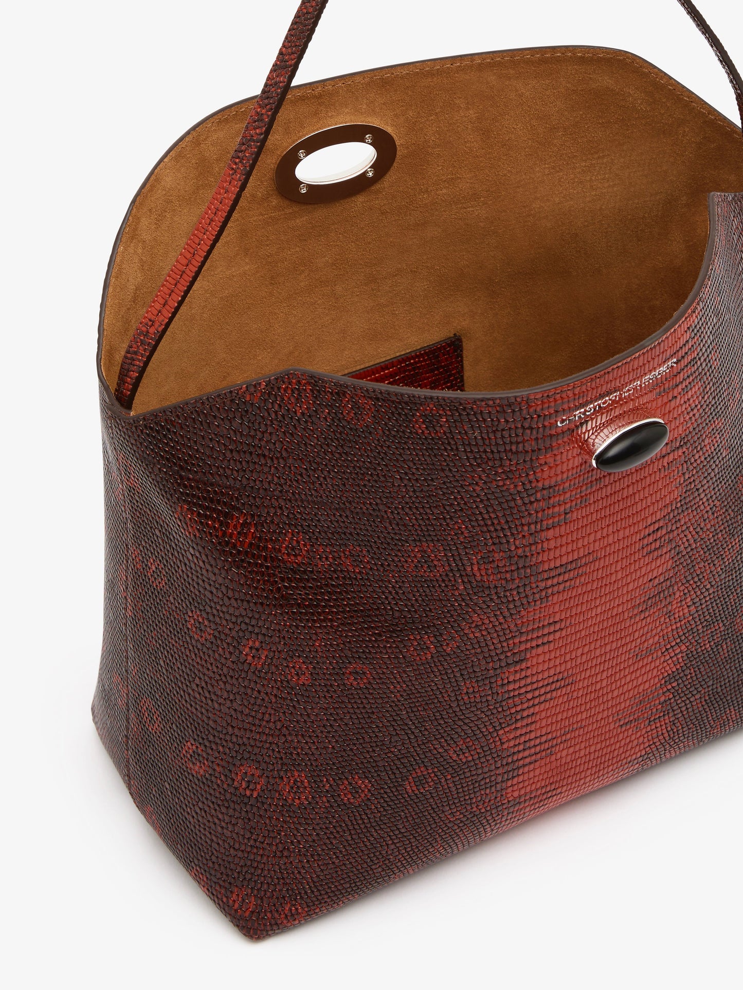 CHRISTOPHER ESBER Turnlock Lizard Shoulder Bag (Brown)