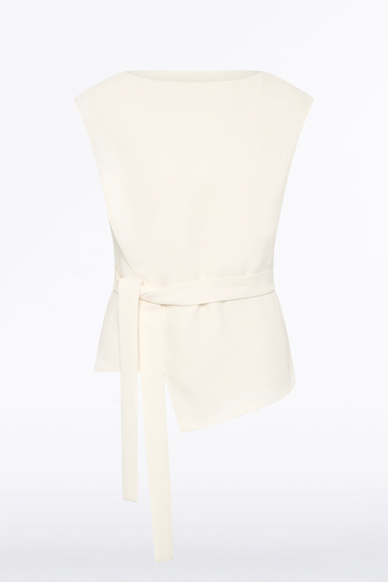 Carla Zampatti Ivory Crepe Draped Top (White)