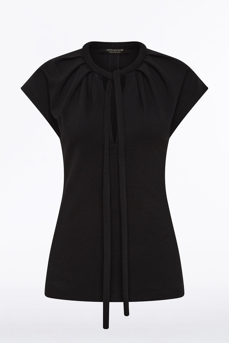 Carla Zampatti Ponte Tie Detail Top (Black)