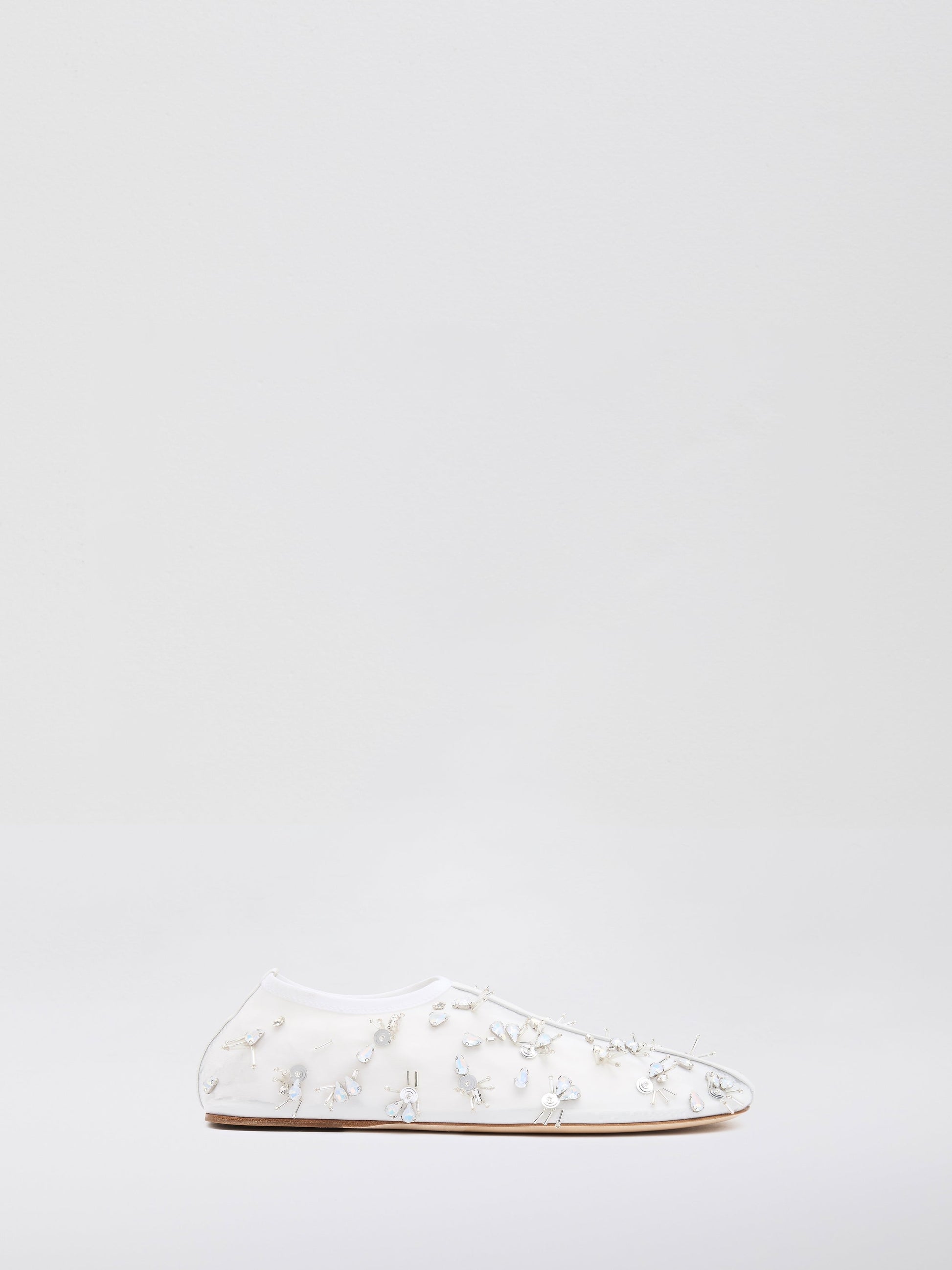 Image of Flats. Product name - Frosted Beaded Mesh Flat in Flat colour by brand - Christopher Esber