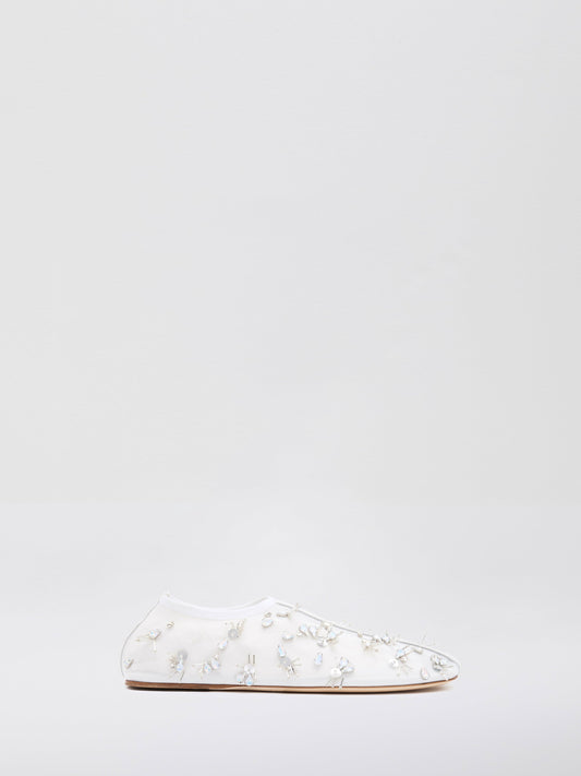 Image of Flats. Product name - Frosted Beaded Mesh Flat in Flat colour by brand - Christopher Esber