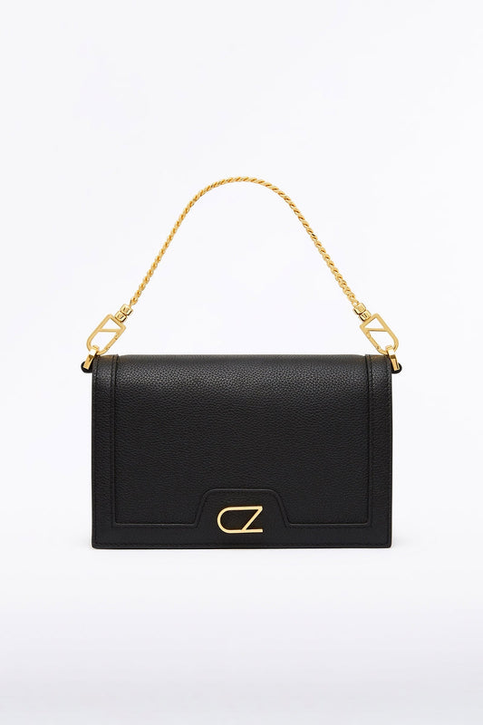Image of Bags. Product name - Black Cz Chain Crossbody Bag in Black colour by brand - Carla Zampatti
