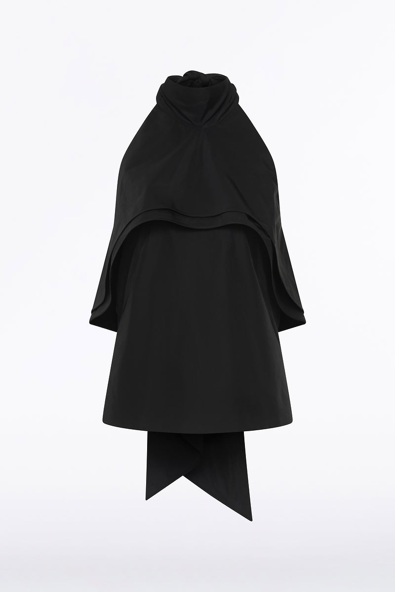 Carla Zampatti Taffeta Ruffle Bow Detail Top (Black)