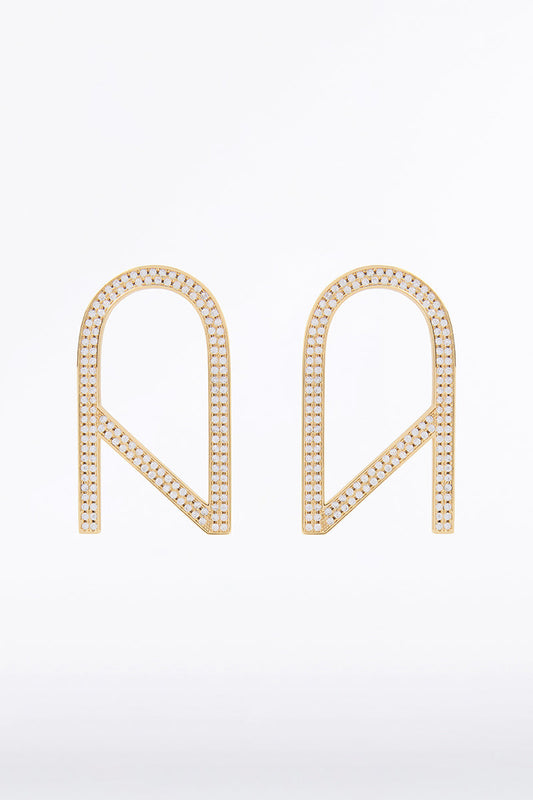 Image of Jewelry. Product name - Cz Logo Pave Earrings Large in Gold colour by brand - Carla Zampatti