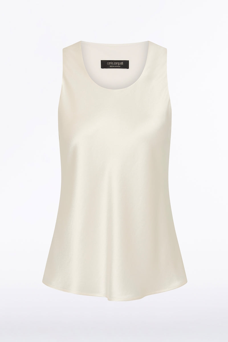 Carla Zampatti Satin Acetate Racer Tank (Ivory)