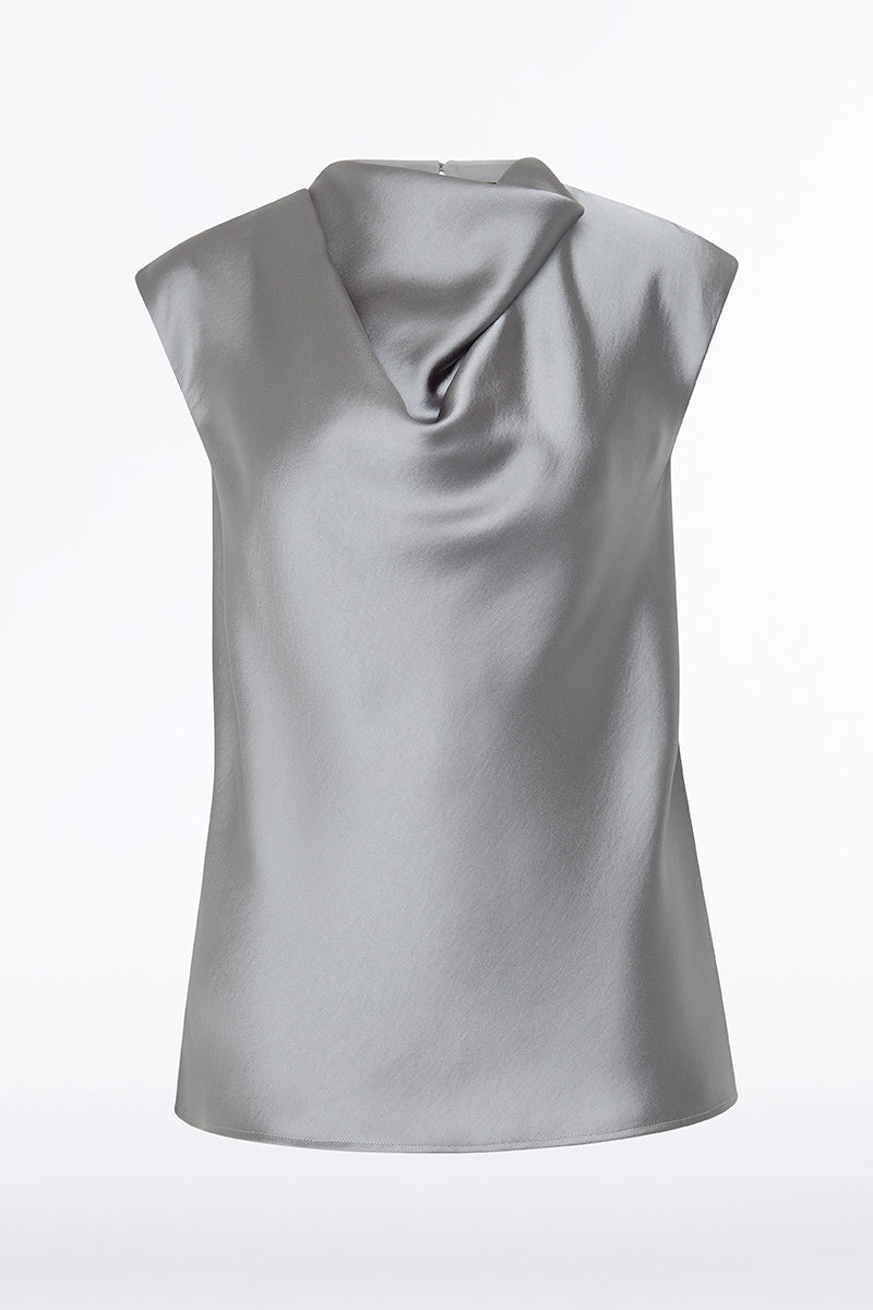 Carla Zampatti Satin Cowl Neck Top (Silver)