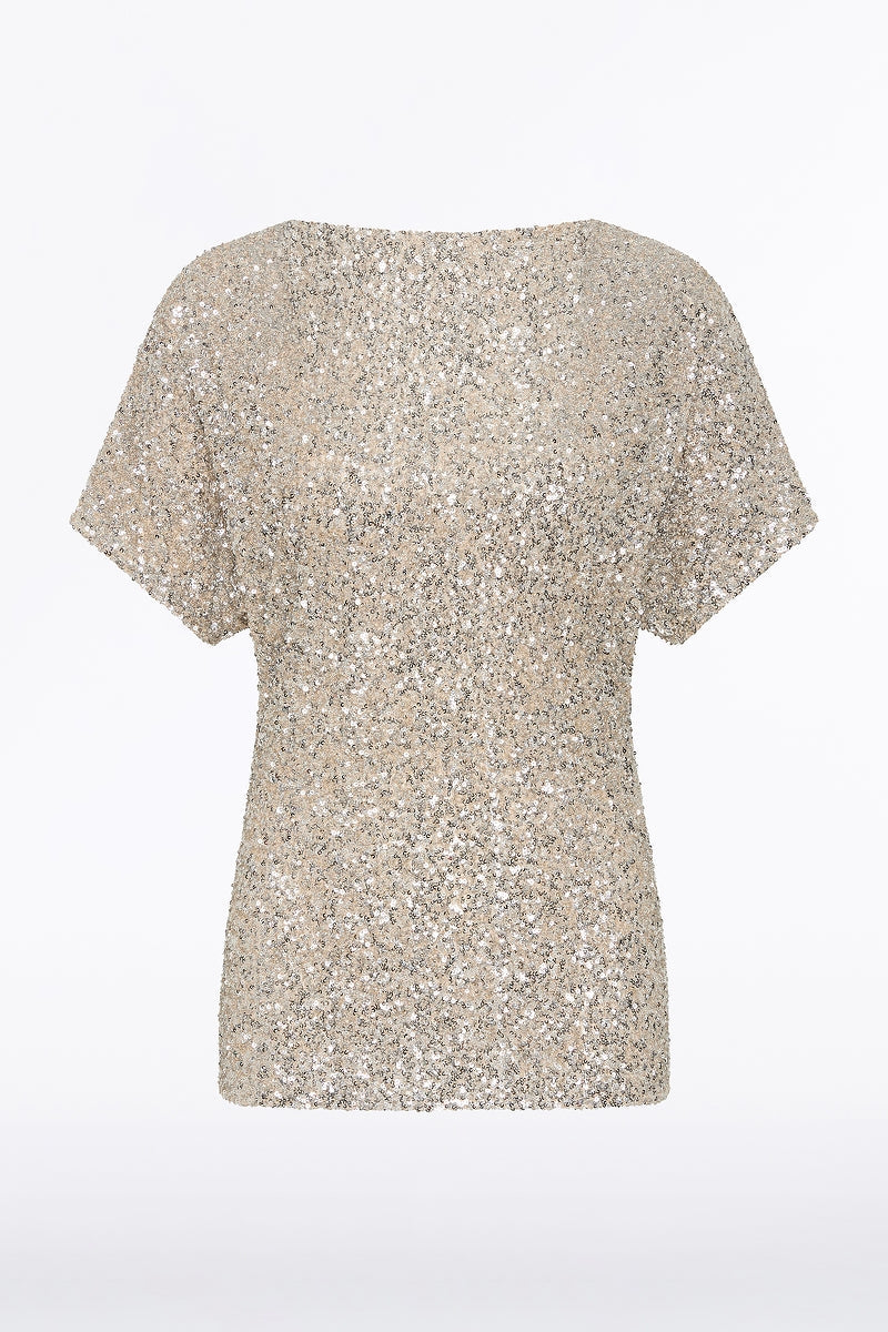 Carla Zampatti Ivory Crushed Sequin Drape Top (Silver)