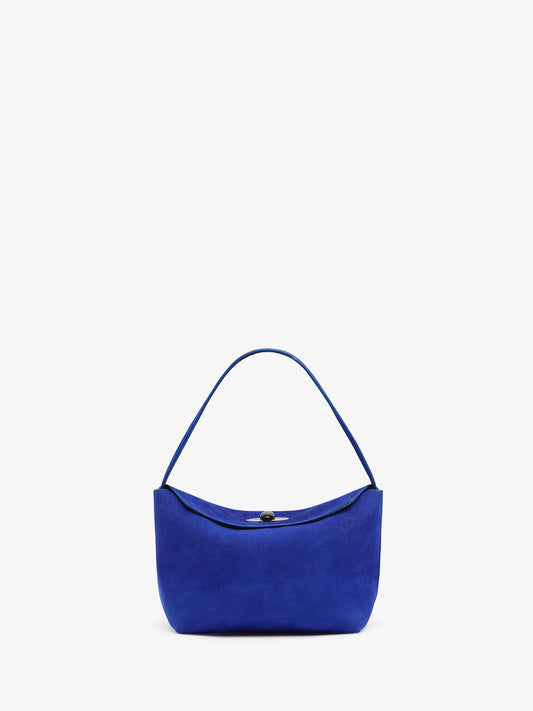 Image of Bags. Product name - Turnlock Suede Mini Bag in Blue colour by brand - Christopher Esber