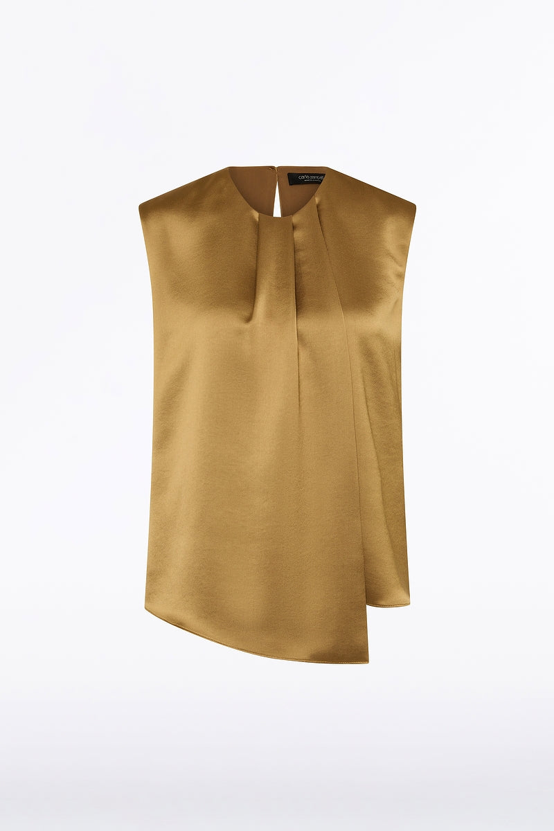 Carla Zampatti Old Lustre Satin Tuck Front Top (Gold)