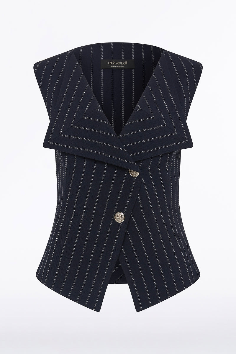 Carla Zampatti Pinstripe Double Breasted Vest (Navy)