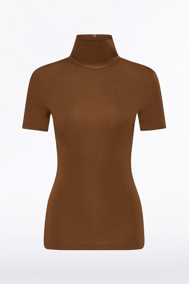 Carla Zampatti Cognac Jersey Short Sleeve Top (Brown)