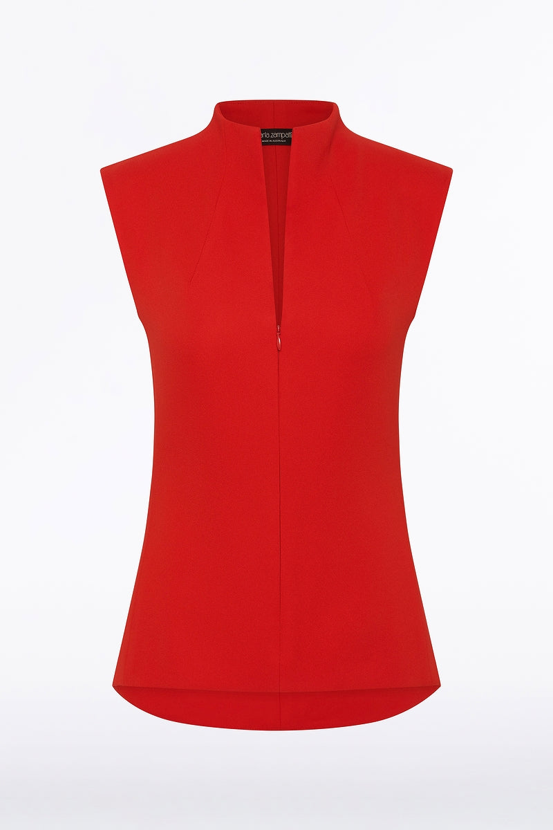 Carla Zampatti Crepe High Neck Fitted Bodice (Red)