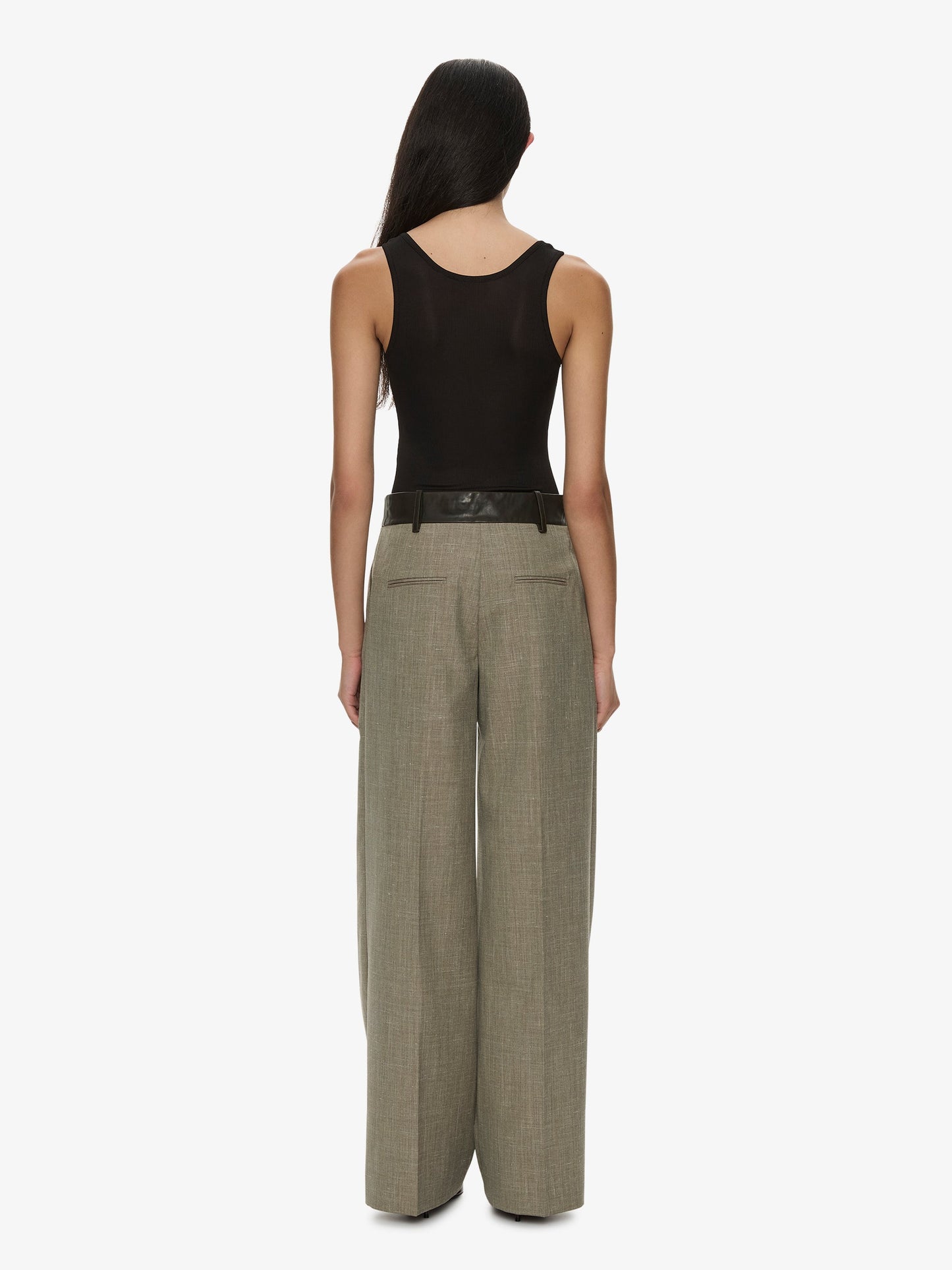 CHRISTOPHER ESBER Tropical Wool Leather Waisted Trouser (Kombu)