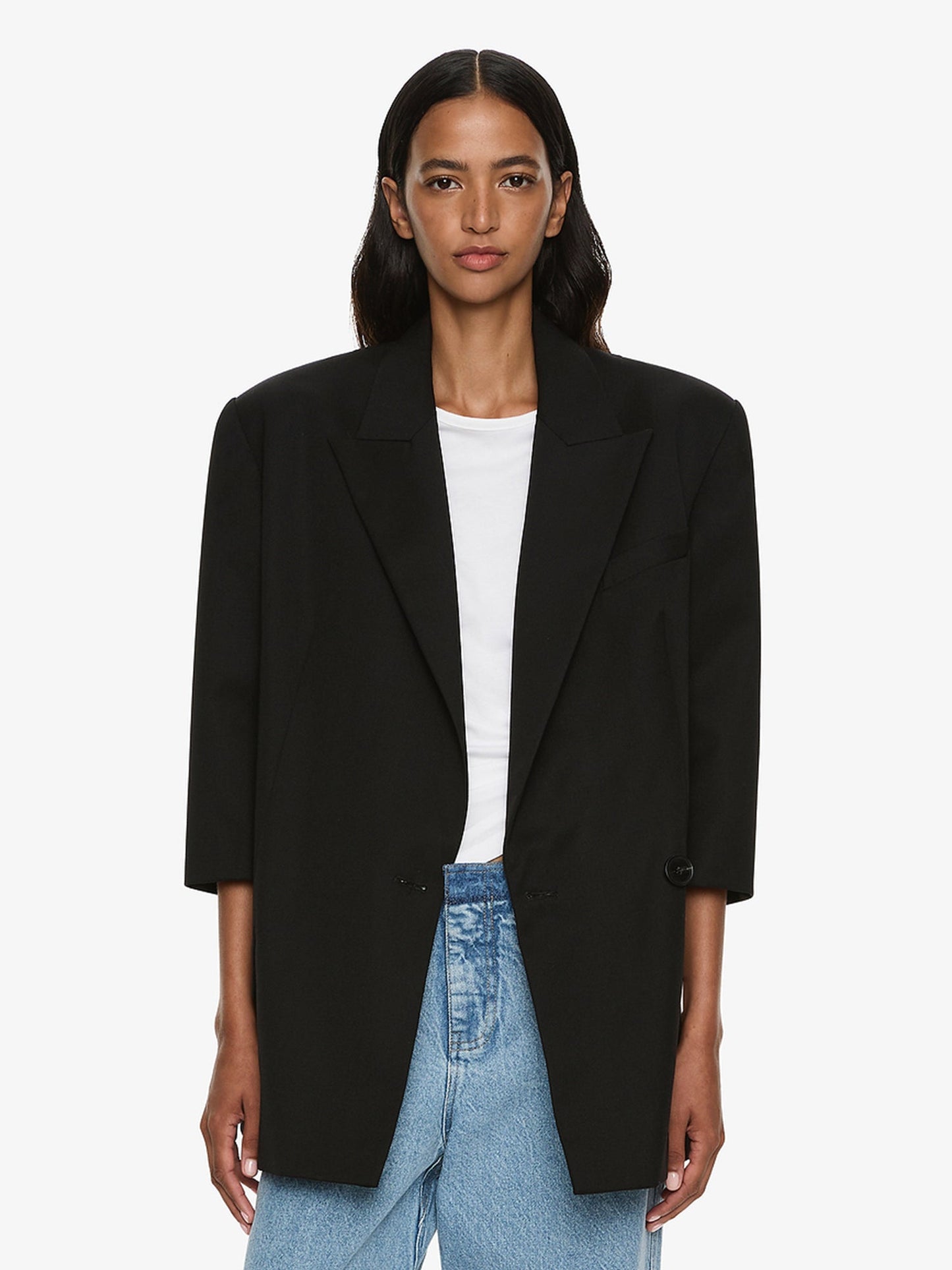 Image of Coats & Jackets. Productname: Didion Tailored Crop Sleeve Blazer in Black colour by brand - CHRISTOPHER ESBER