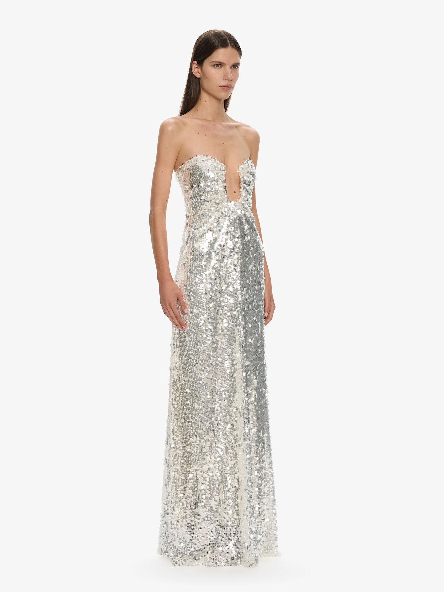 CHRISTOPHER ESBER Opaline Arced Palm Strapless Dress (Silver)