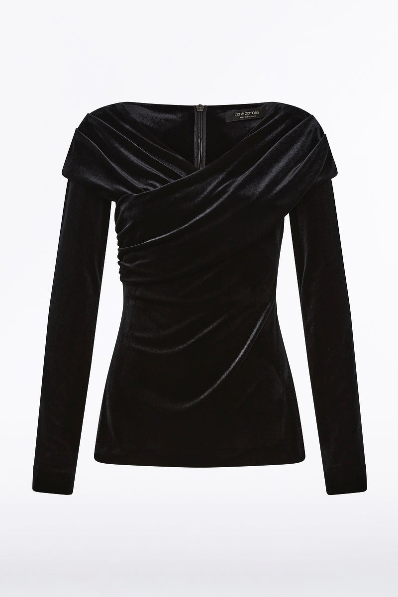 Carla Zampatti Velvet Draped Shoulder Top (Black)