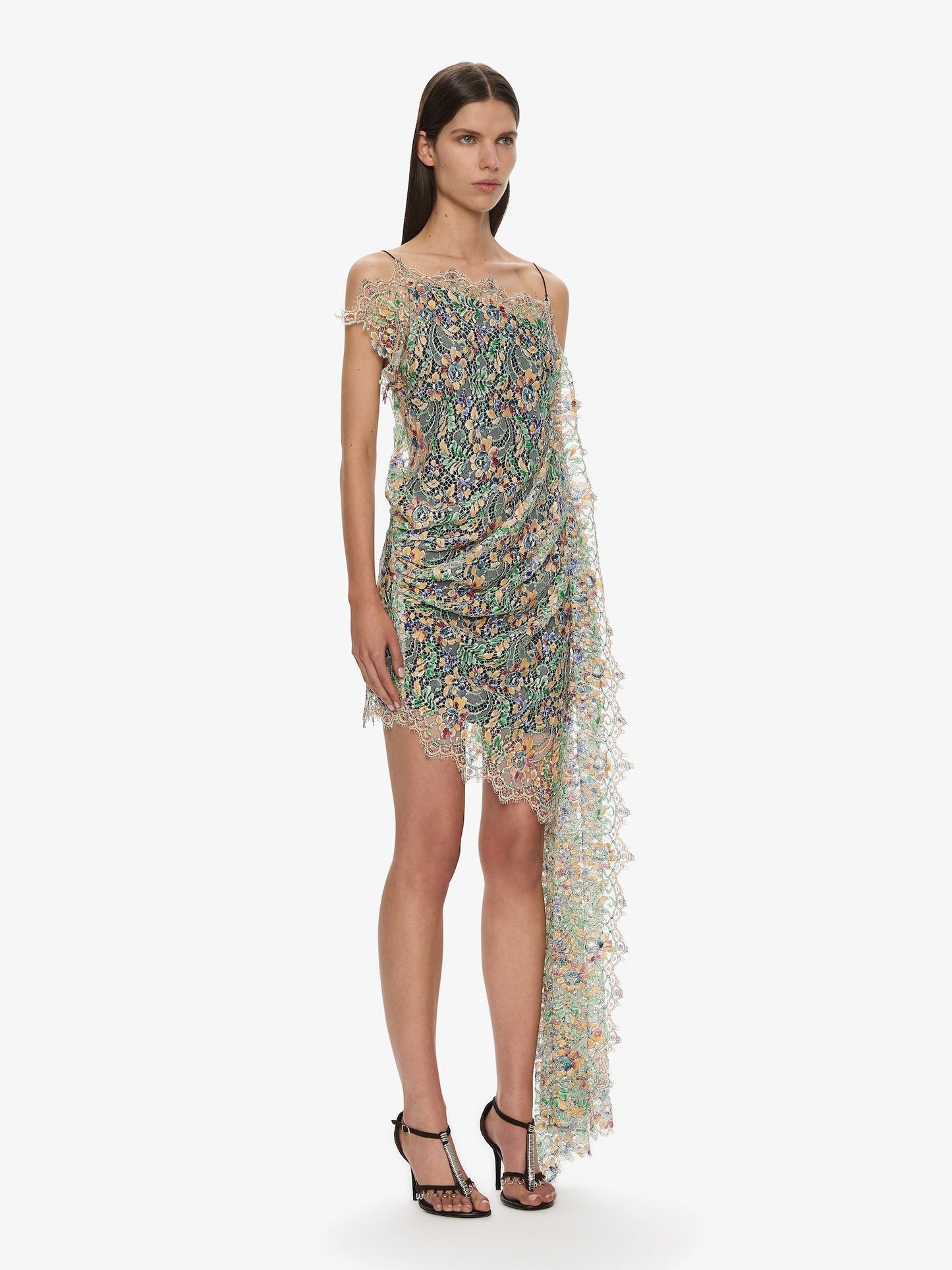 CHRISTOPHER ESBER Hand Painted Draped Lace Mini Dress (Multi)