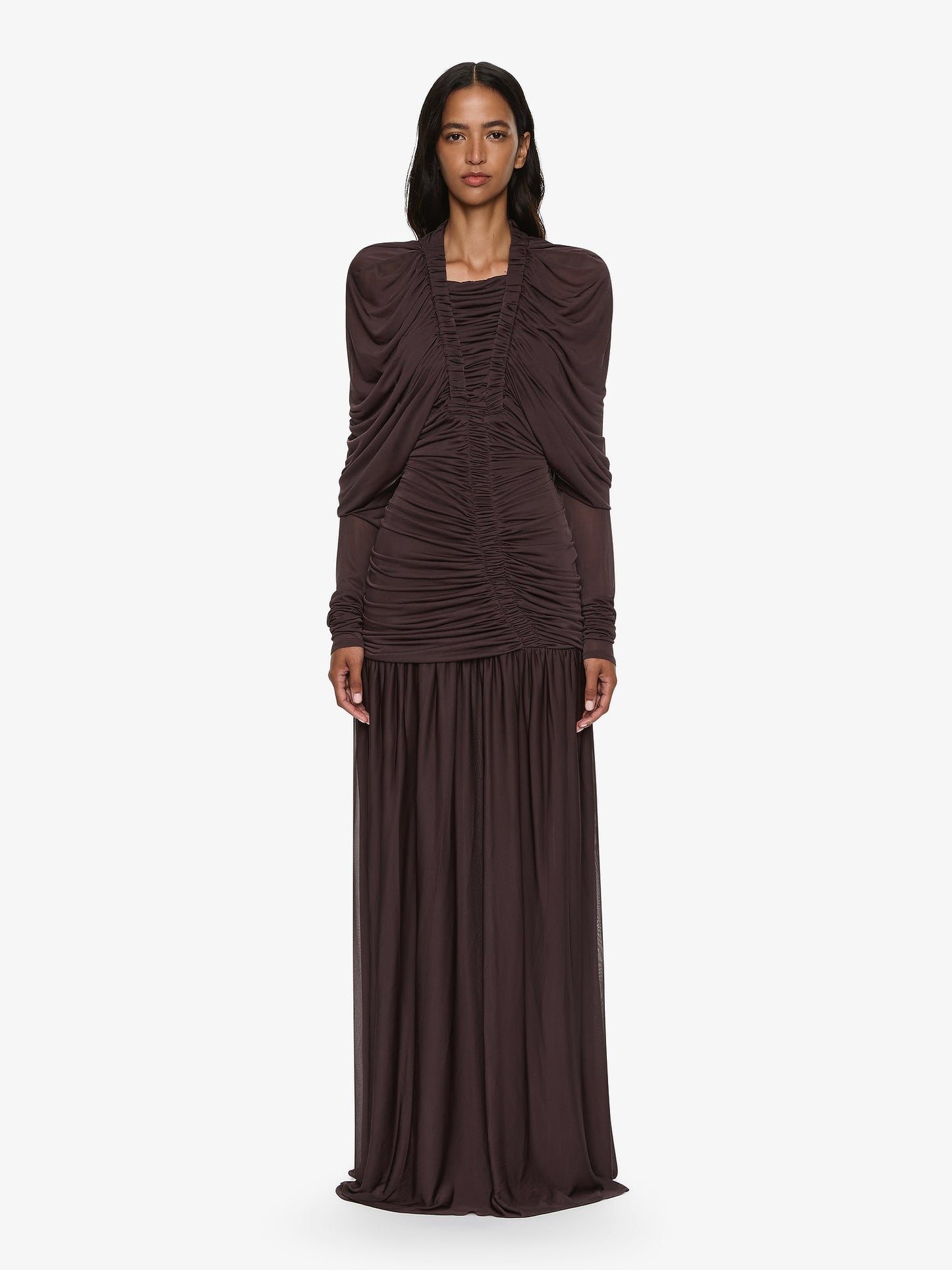 Image of Dresses. Productname: CHRISTOPHER ESBER Orion Long Sleeve Gown in Malbec colour by brand - CHRISTOPHER ESBER