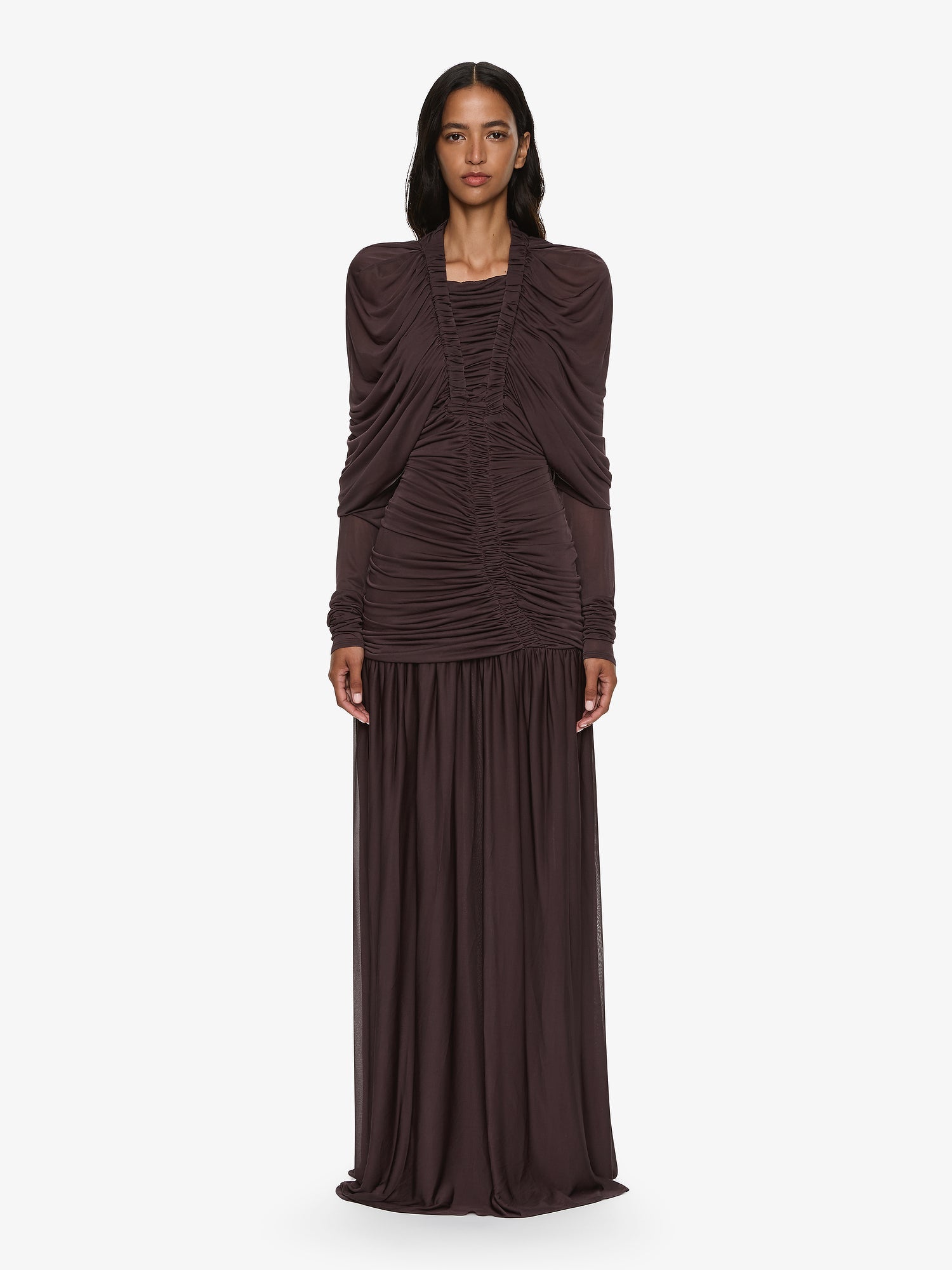 Image of Dresses. Productname: CHRISTOPHER ESBER Orion Long Sleeve Gown in Malbec colour by brand - CHRISTOPHER ESBER