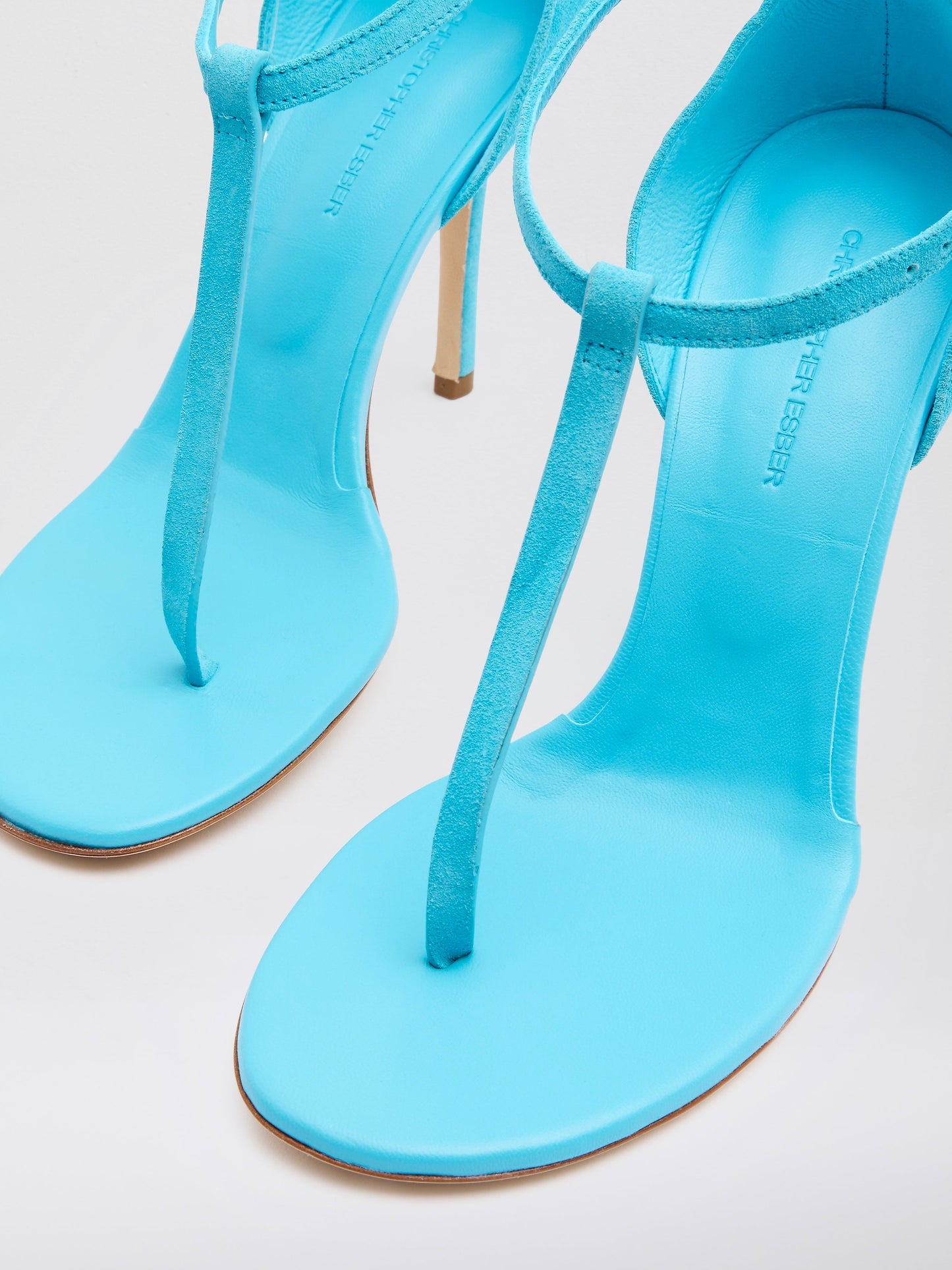 Christopher Esber Billi T Bar Suede Sandal (Teal)
