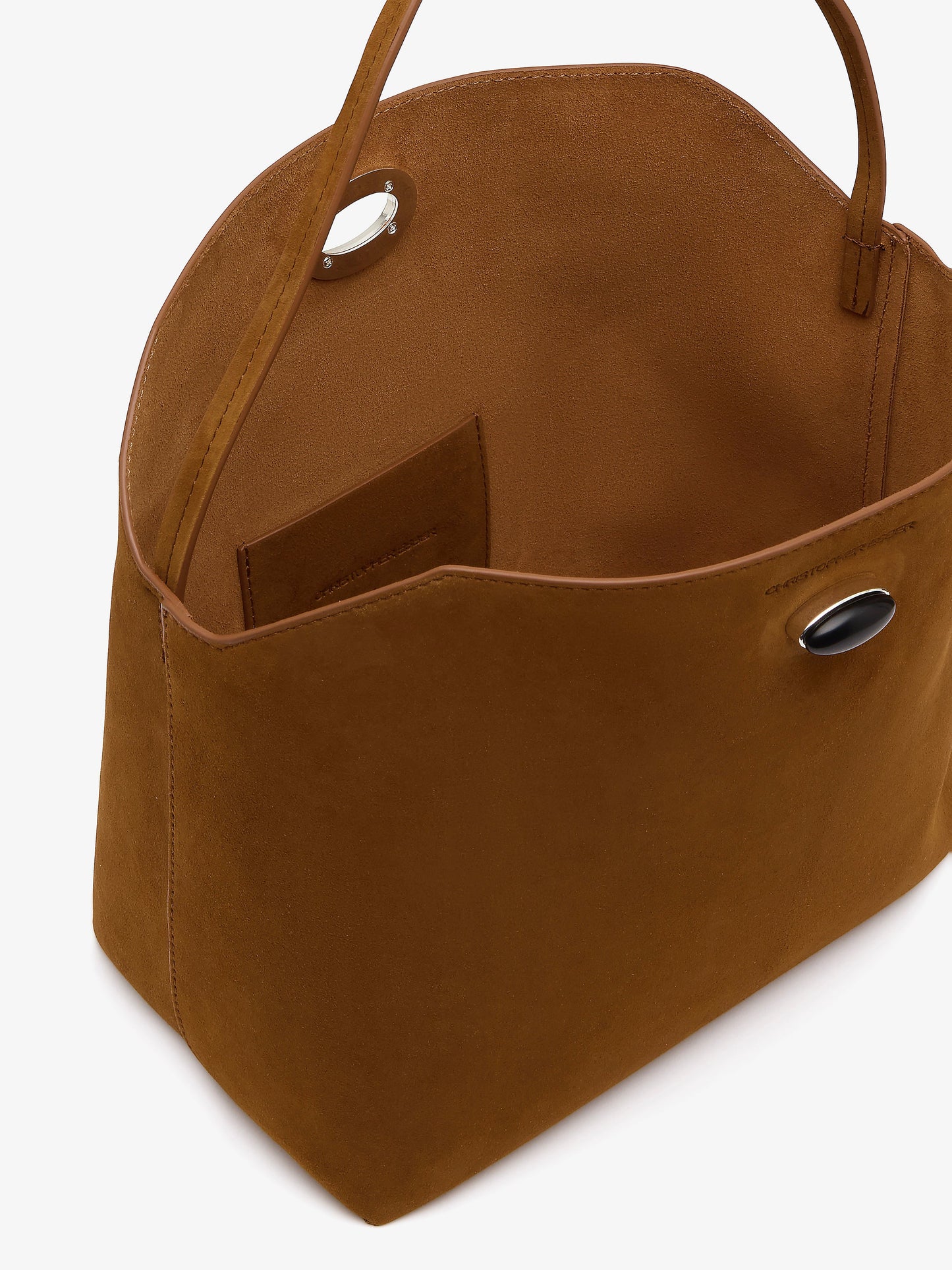 Christopher Esber Turnlock Suede Shoulder Bag (Russet)