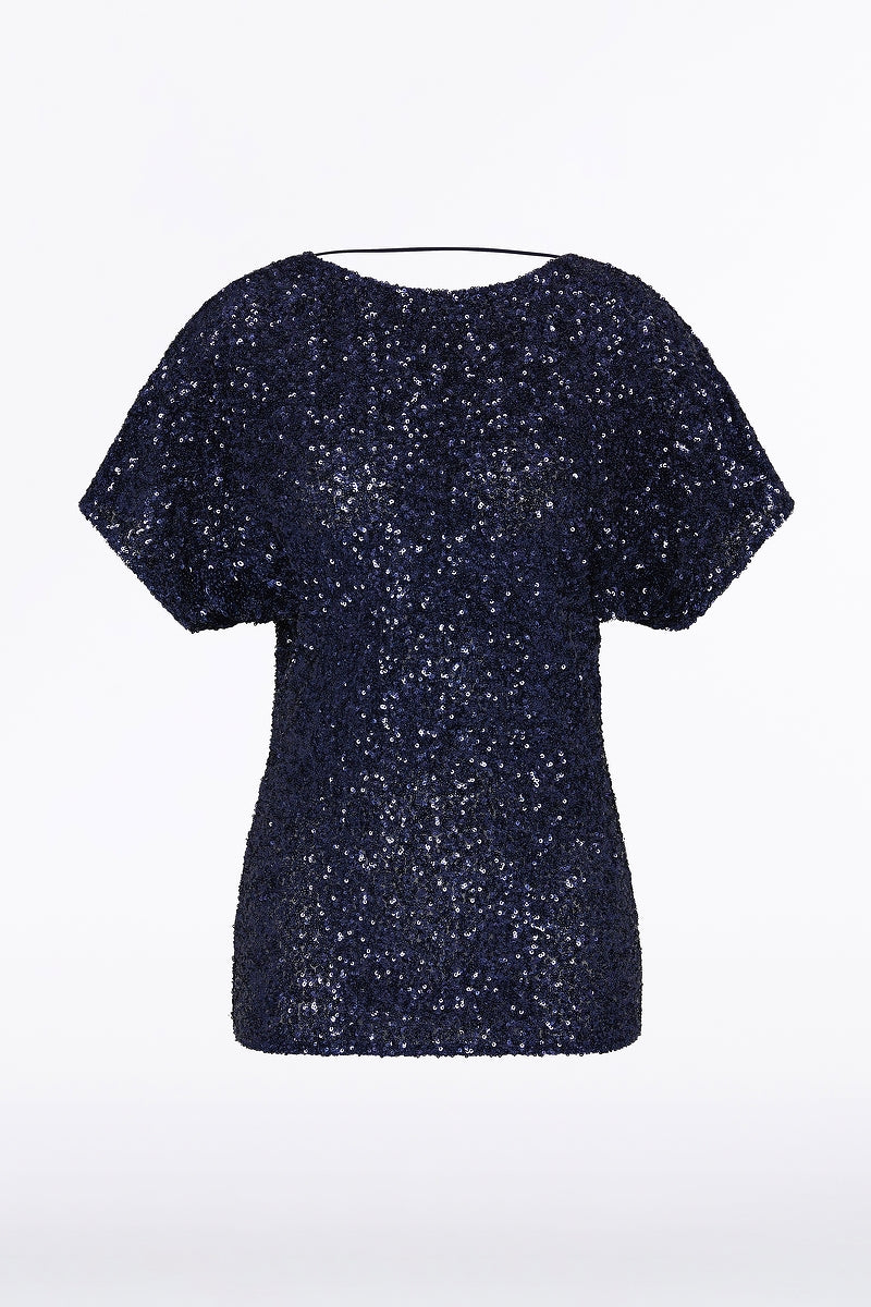 Carla Zampatti Midnight Crushed Sequin Drape Top (Navy)