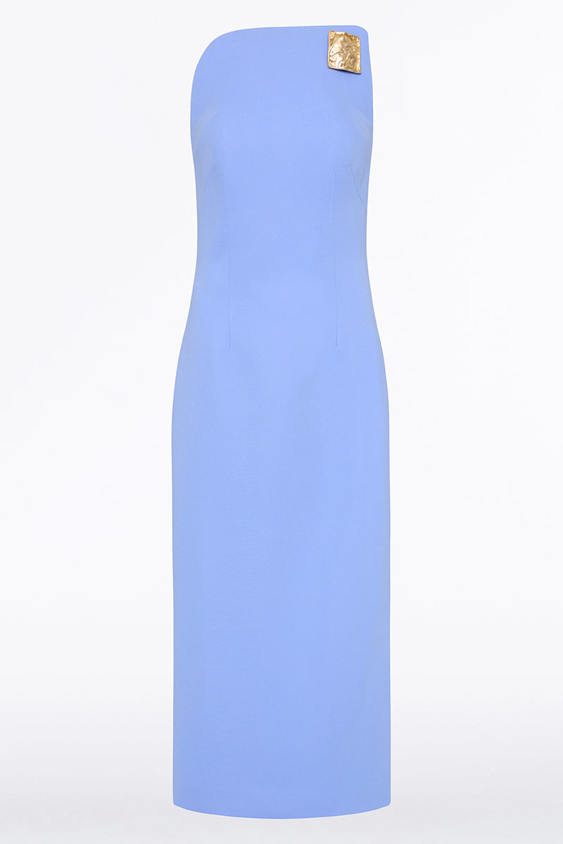 Carla Zampatti Cornflower Crepe Asymmetric Dress (Blue)