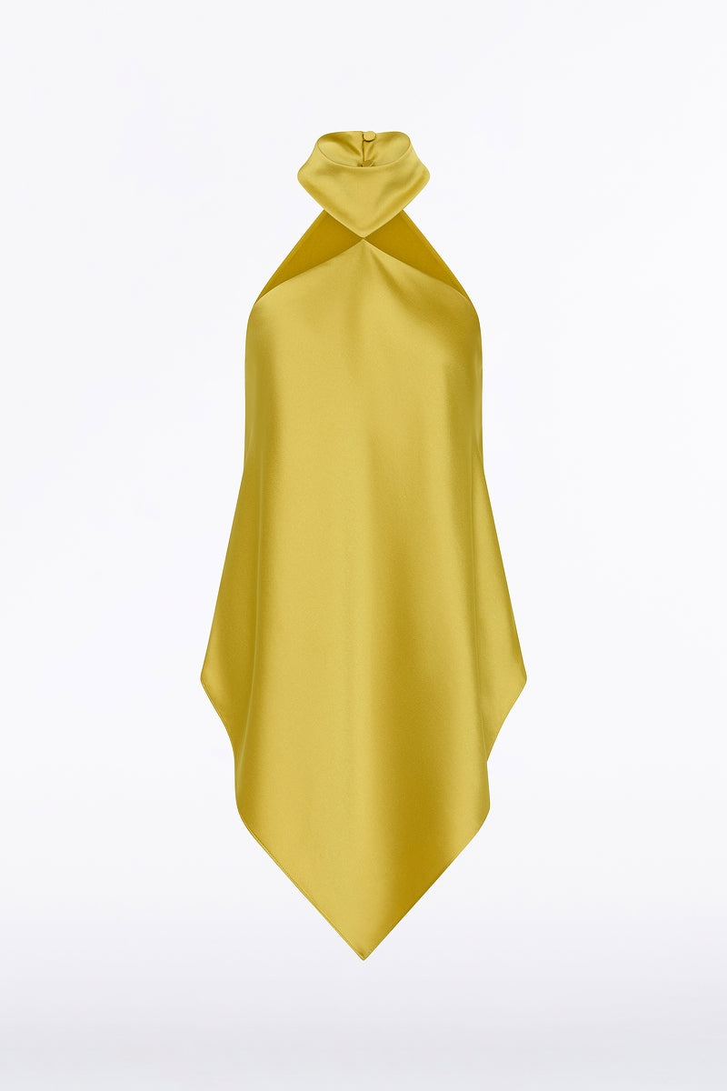 Carla Zampatti Pear Lustre Satin Neck Detail Top (Green)
