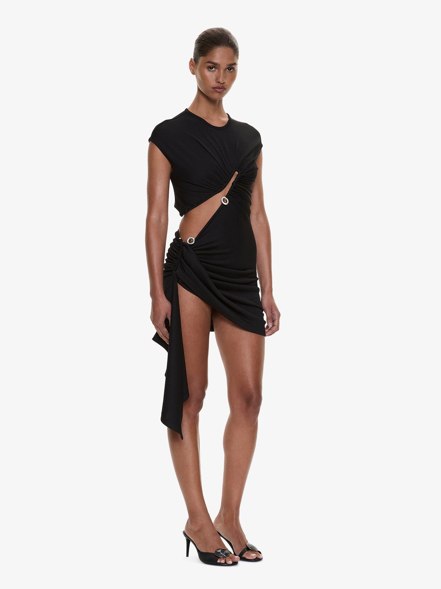 CHRISTOPHER ESBER Droplet Crystal Clasp Draped Tank Dress (Black)