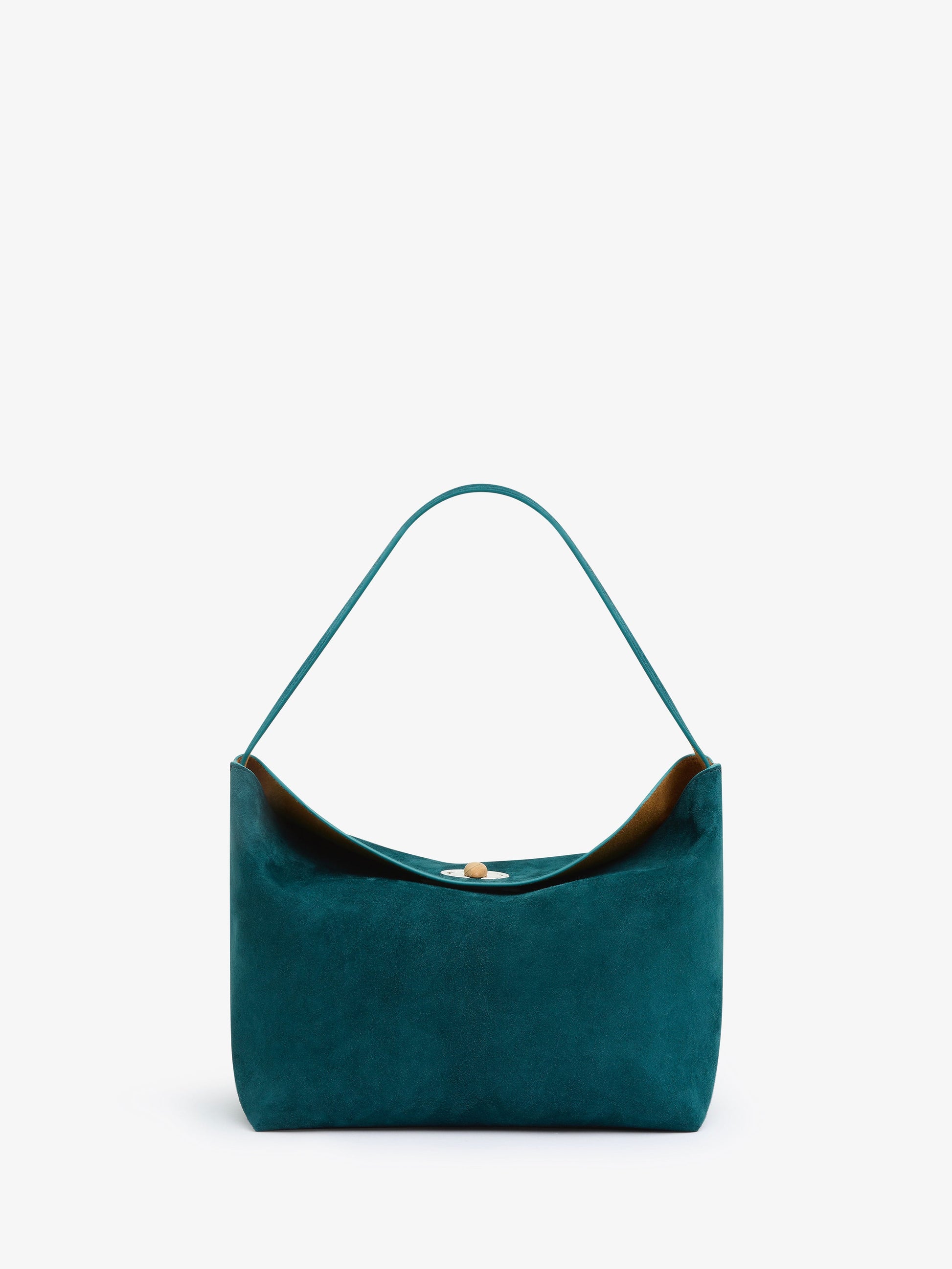 Image of Bags. Productname: CHRISTOPHER ESBER Turnlock Suede Shoulder Bag in Tan colour by brand - CHRISTOPHER ESBER