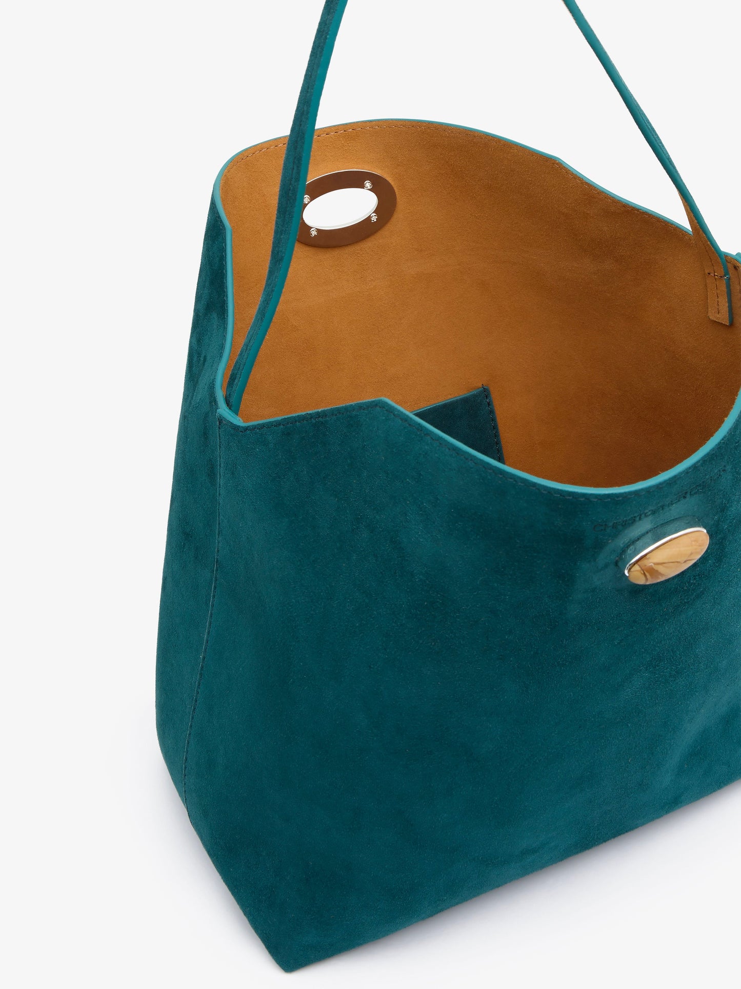 CHRISTOPHER ESBER Turnlock Suede Shoulder Bag (Tan)