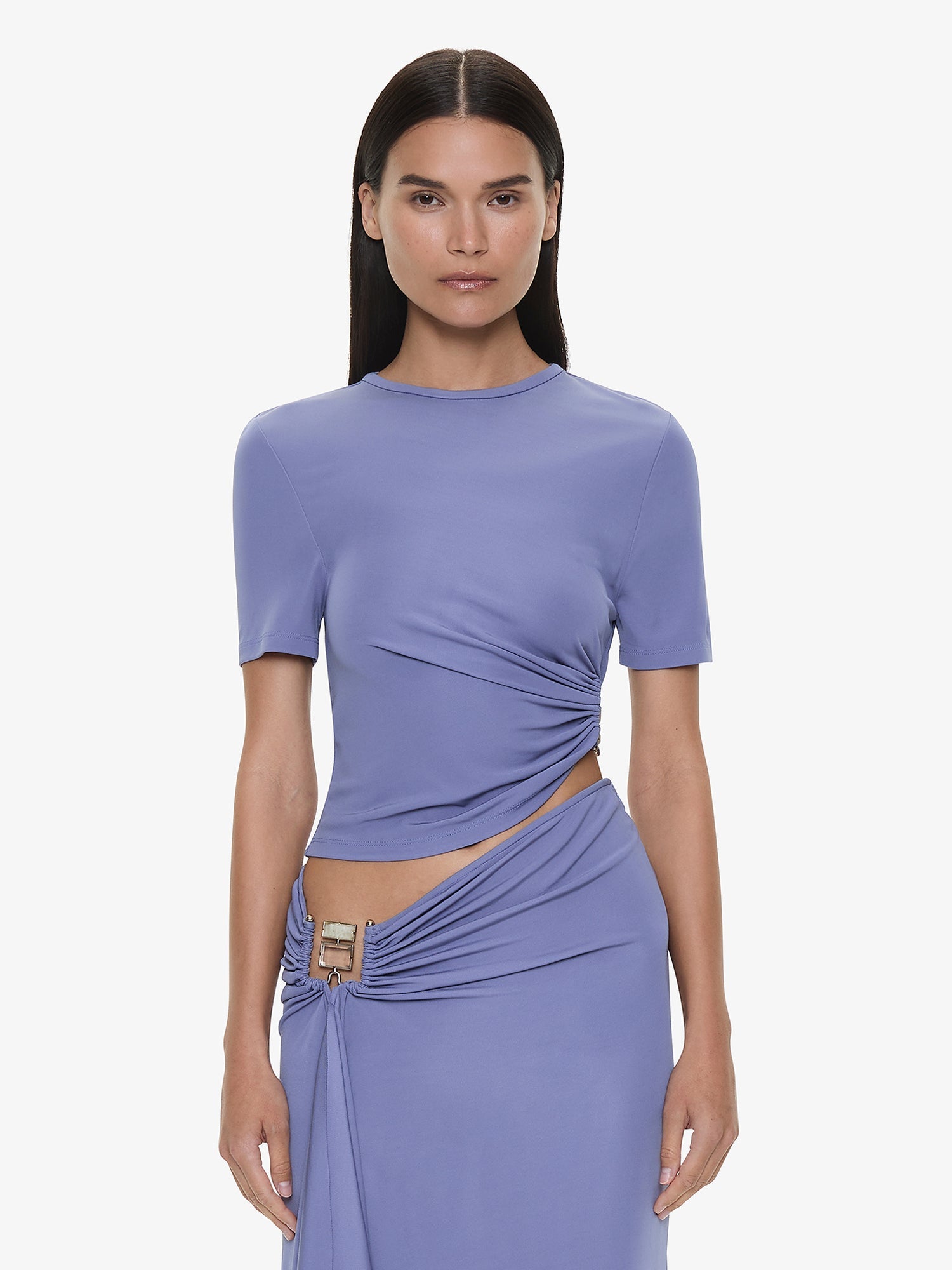 Image of T-Shirts. Productname: Bezel Quartz Ruched Tee in Purple colour by brand - CHRISTOPHER ESBER