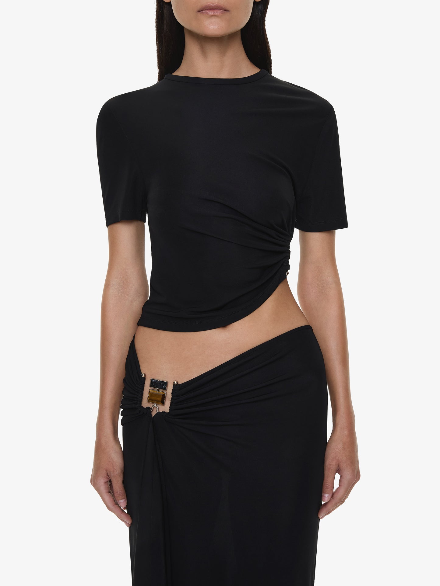 CHRISTOPHER ESBER Bezel Quartz Ruched Tee (Black)