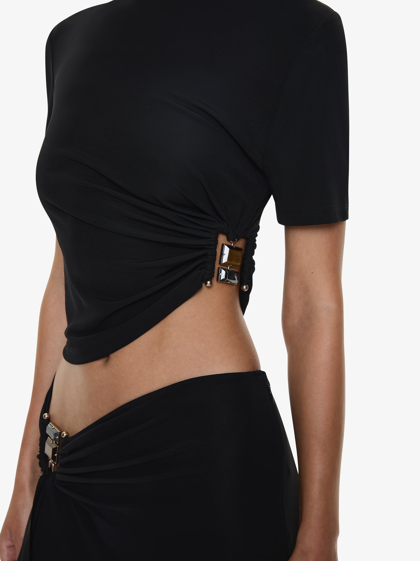 CHRISTOPHER ESBER Bezel Quartz Ruched Tee (Black)